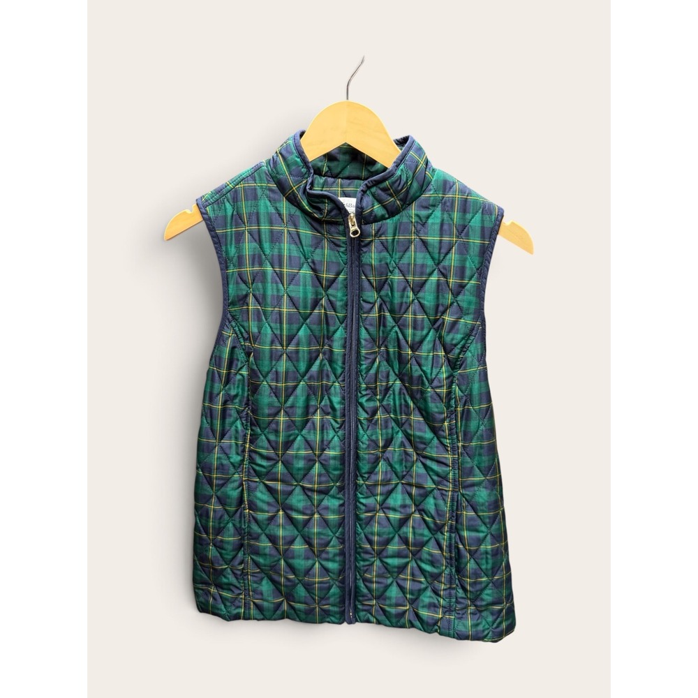 Croft & Barrow Womens Green Plaid Quilted Vest Full Zip Mock Neck Small